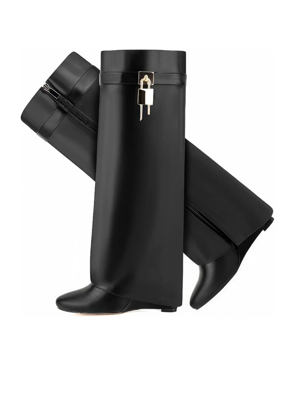 Women’s Black Tall Leather Riding Boots with silver Lock Accent new size 10 (42)